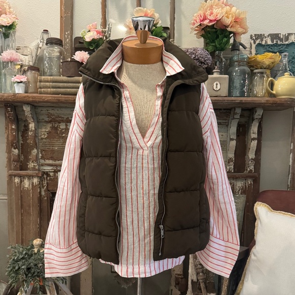 H&M PUFFER VEST COAT | Rich CHOCOLATE Brown | Oversized Neck | FUR LINED | S - Picture 1 of 13